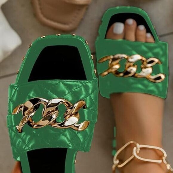FSJ Shoes - FSJ Green Women Sexy Square Open Toe Comfortable Flat Thick Sole Cushion Sandals